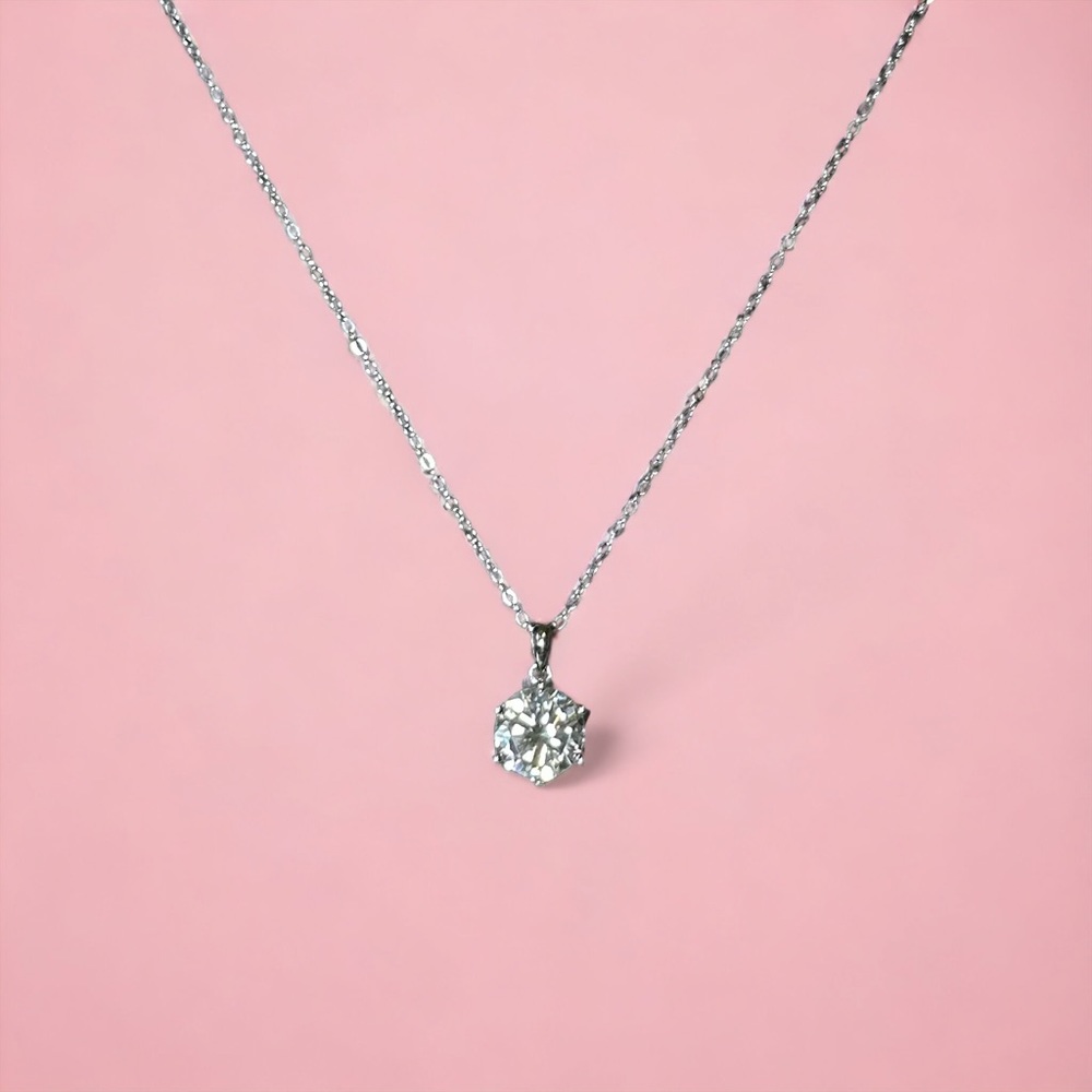 2 Ct Certified Moissanite Round Stud  Necklace In Sterling Silver